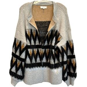 New Direction Size L Silver Heather Chevron Cardigan Sweater Coat NWOT